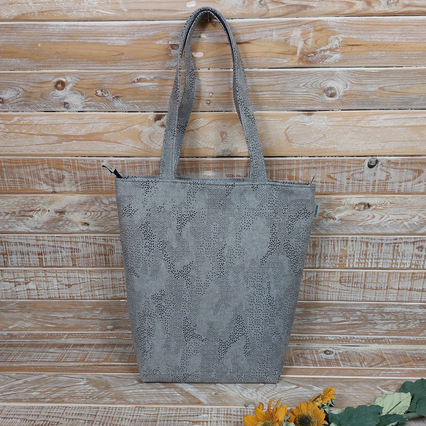 Bruna Shopper L grey polka dots