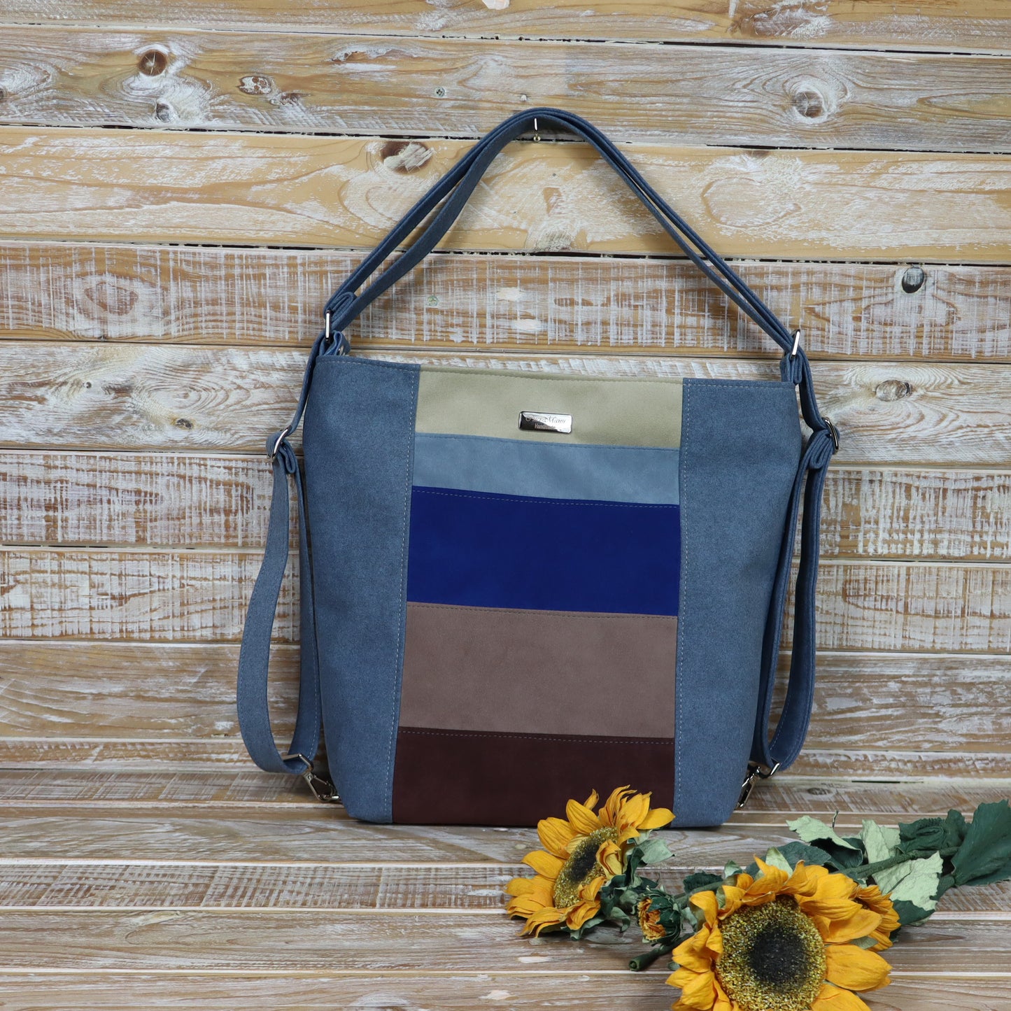 Borsa Zaino melange blu marrone
