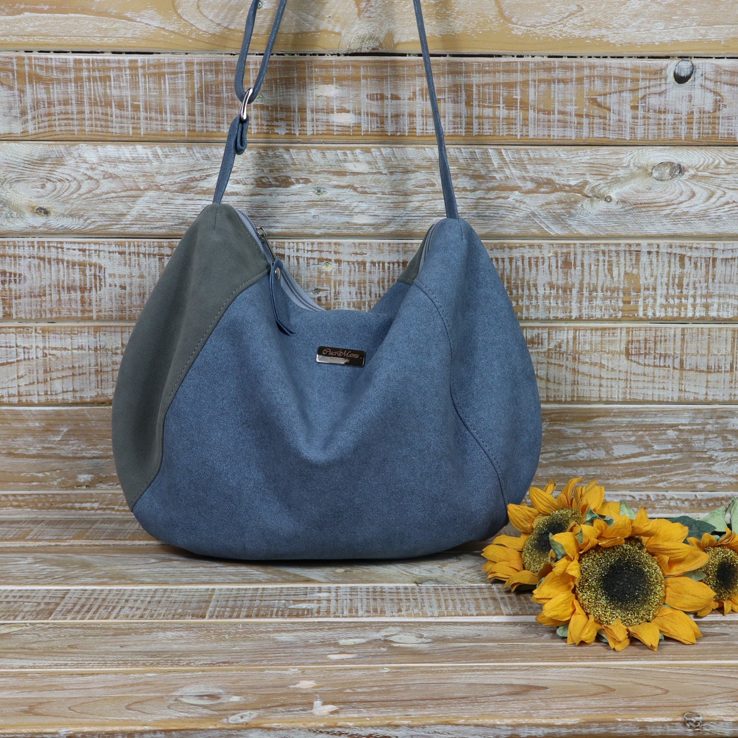Hobo Bag melange azzurro grigio