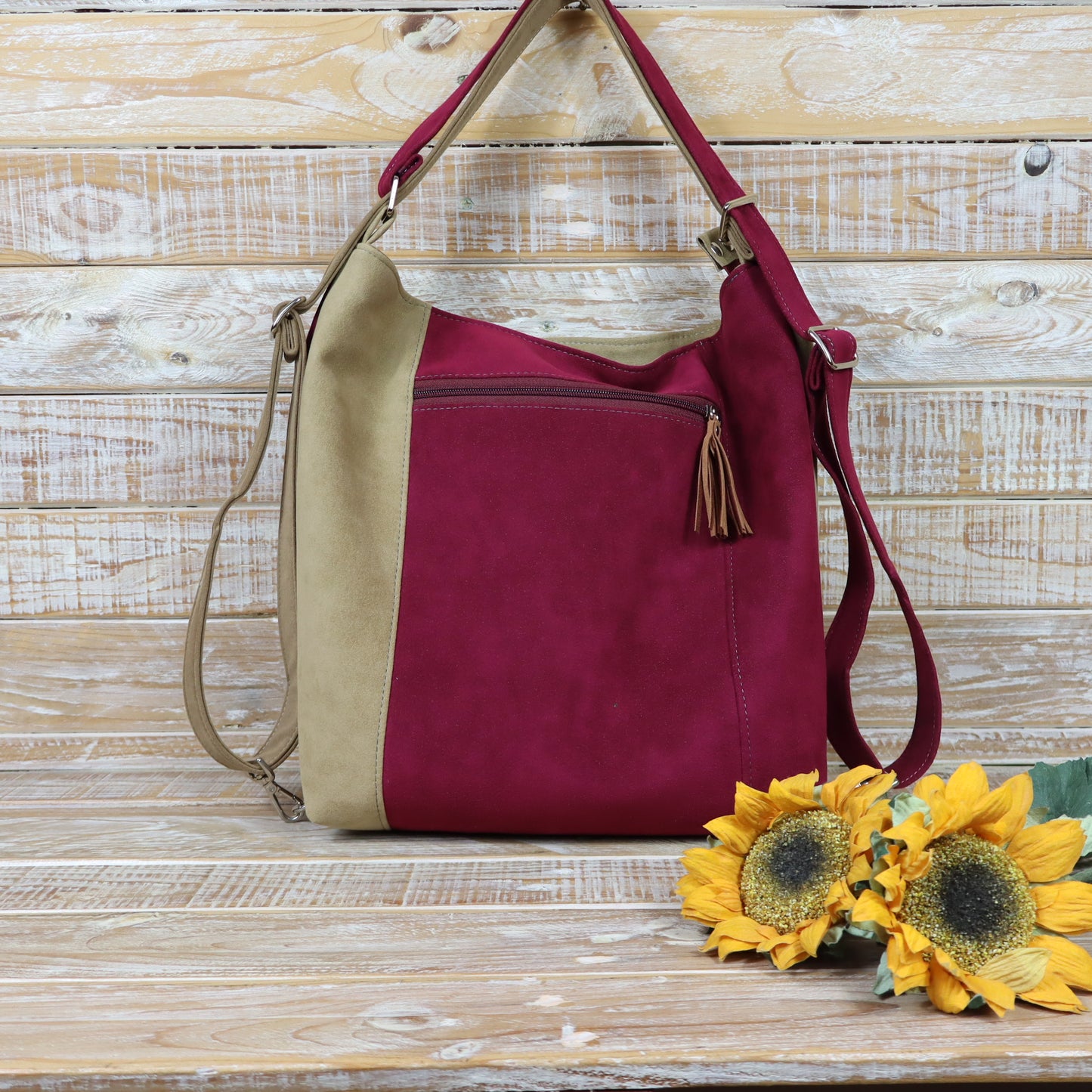 Borsa Zaino rosso porpora cammello