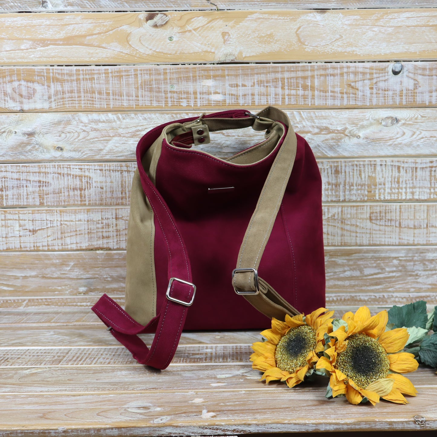 Borsa Zaino rosso porpora cammello