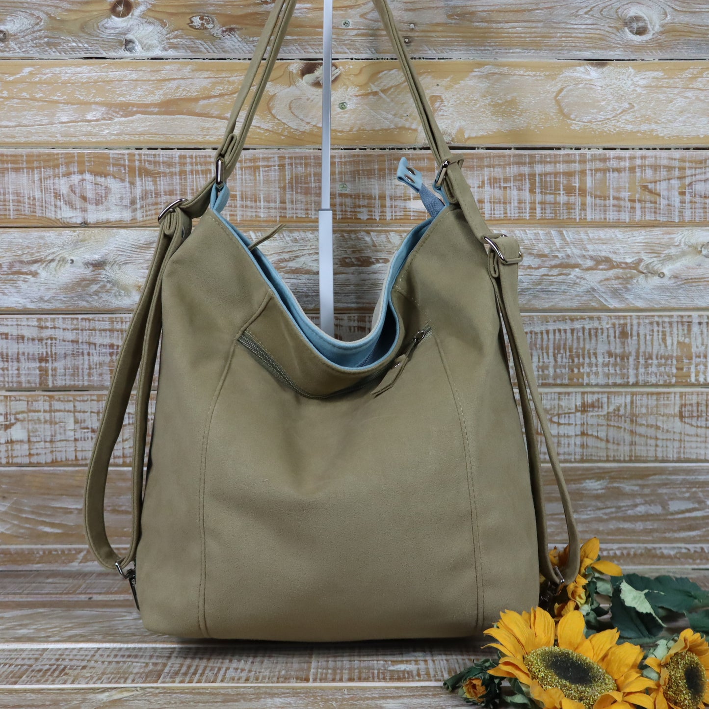 Borsa zaino Anselmina cammello azzurro