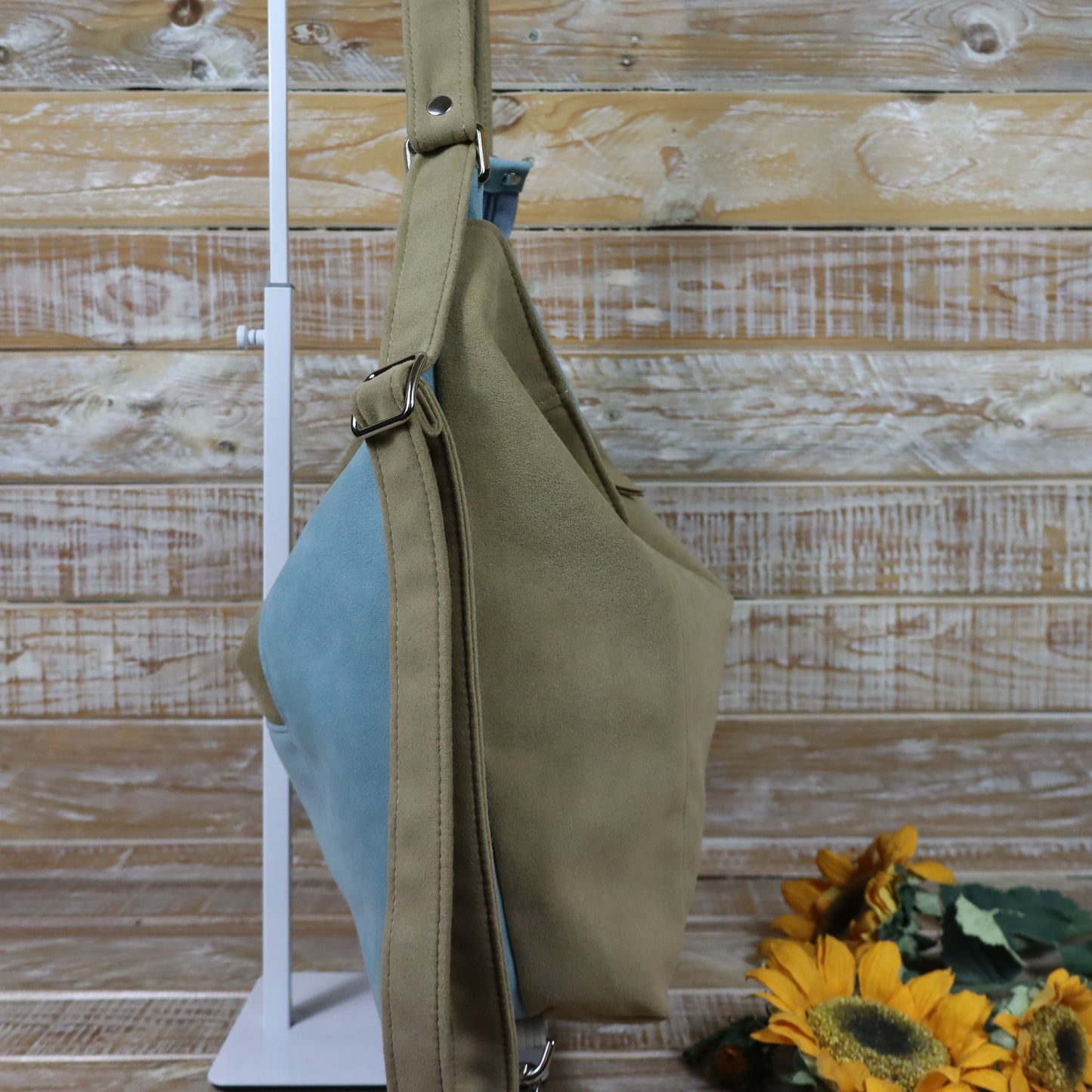 Borsa zaino Anselmina cammello azzurro